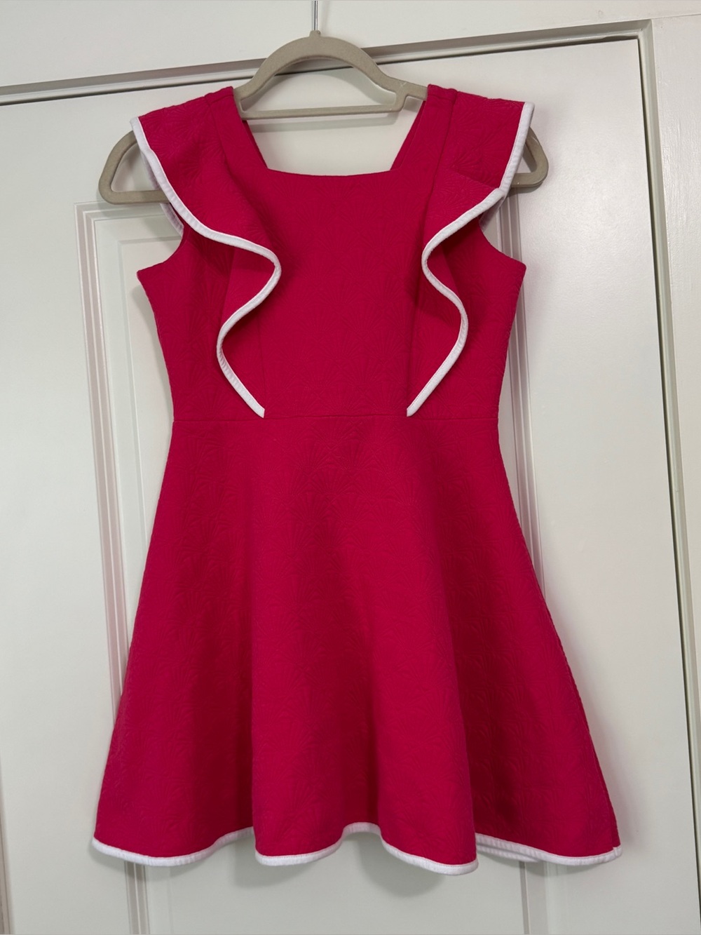 Janie & Jack 10 Dark Pink Textured Fit & Flare Twirl Dress Ruffle Detail